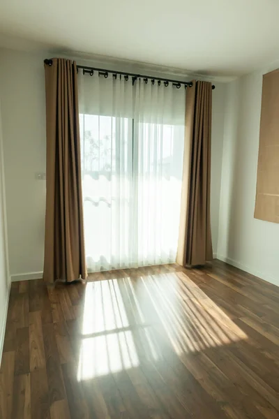 Janela Cortina Decoração Interiores Sala Estar Dia Ensolarado Com Luz — Fotografia de Stock