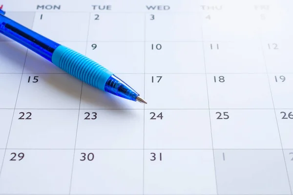 Blue Pen Calendar Page Background Business Planning Appointment Meeting Concept — Stock Photo, Image