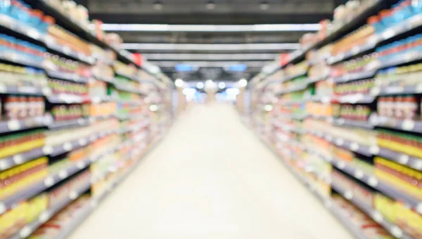 Supermarket Store Aisle Interior Abstract Blurred Background — Stock Photo, Image