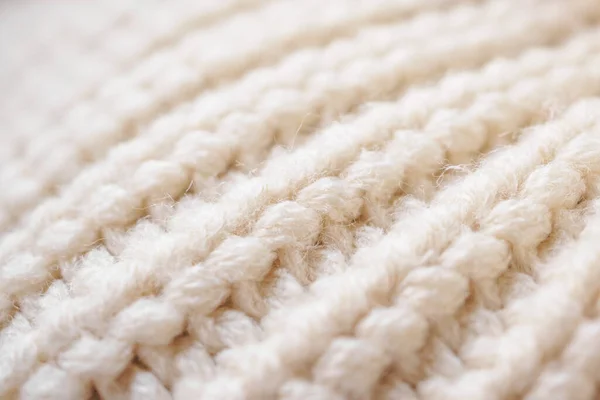 Closeup Beige Knitted Woolen Fabric Texture Background — Stockfoto