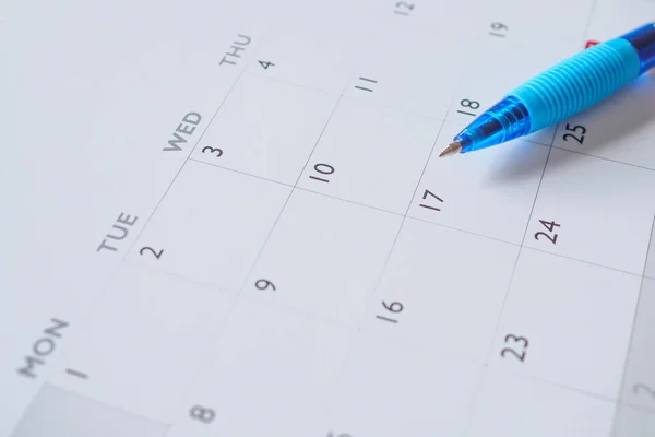 Pluma Azul Página Del Calendario Segundo Plano Planificación Negocios Cita — Foto de Stock