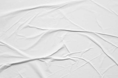 Boş beyaz buruşmuş ve buruşmuş kağıt poster dokusu arka planı