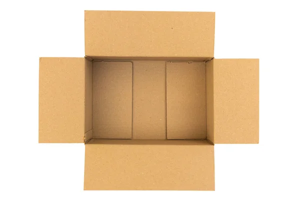 Open Empty Brown Cardboard Box Isolated White Background Top View — 图库照片
