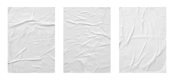 Prázdné Bílé Zmačkané Zmačkané Papírové Plakát Textury Set Izolované Bílém — Stock fotografie