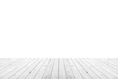 Boş beyaz tahta masa üstü beyaz arkaplanda izole edildi