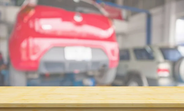 Empty Wood Table Top Car Service Centre Auto Repair Workshop — Stock Photo, Image