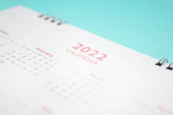 2022 Página Calendário Azul Fundo Planejamento Negócios Nomeação Reunião Conceito — Fotografia de Stock