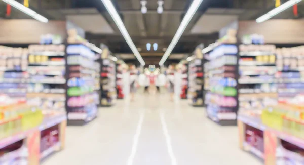 Supermarkt Supermarkt Gangpad Planken Wazig Achtergrond — Stockfoto