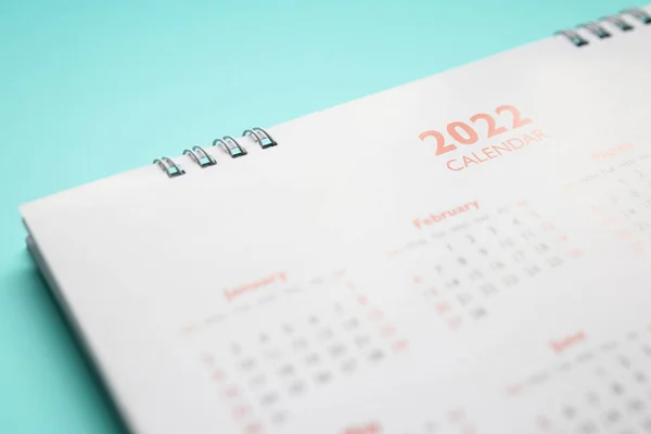 2022 Página Calendário Azul Fundo Planejamento Negócios Nomeação Reunião Conceito — Fotografia de Stock