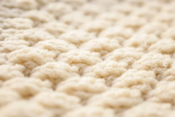 Closeup Beige Knitted Woolen Fabric Texture Background — Stock Photo, Image