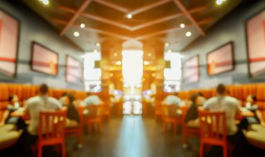 Kafe restoranının içi soyut vintage arka planı bulanıklaştırılmış