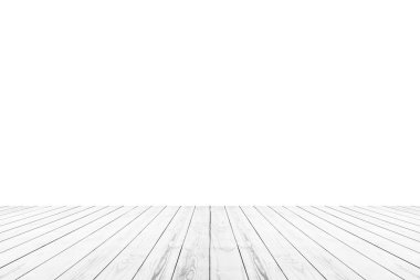 Boş beyaz tahta masa üstü beyaz arkaplanda izole edildi