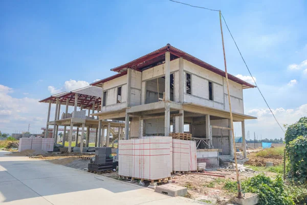Construction Residential New House Progress Building Site Housing Estate Development — Stock Photo, Image
