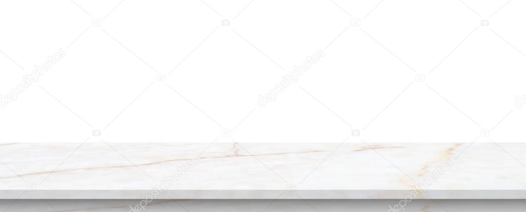 white marble stone table top isolated on white background for product display