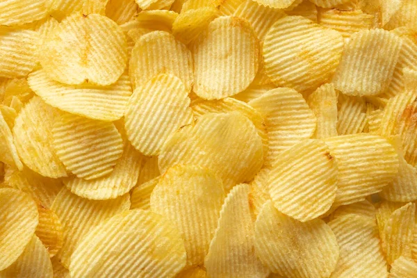 Batata Dourada Crocante Chips Snack Textura Fundo — Fotografia de Stock