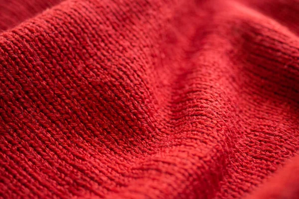 Close Rood Gebreide Wollen Stof Textuur Achtergrond — Stockfoto
