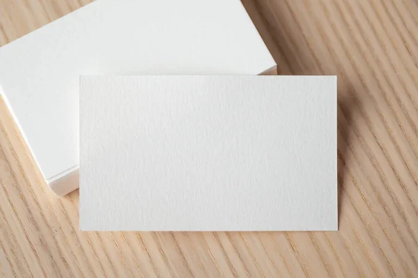 White Business Card Wood Table Background — Stockfoto