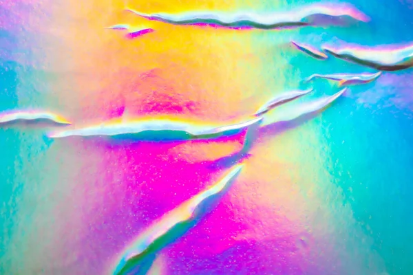 Crumpled Holographic Rainbow Foil Iridescent Texture Abstract Hologram Background — Stok fotoğraf