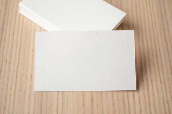 White Business Card Wood Table Background — Stockfoto