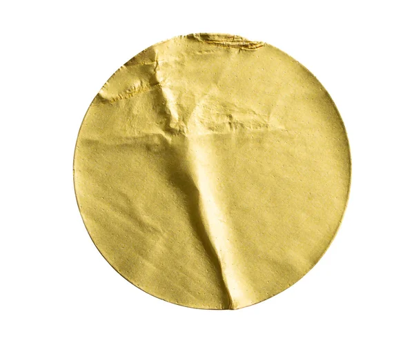 Blank Golden Adhesive Paper Metallic Sticker Label Isolated White Background — Stock Photo, Image