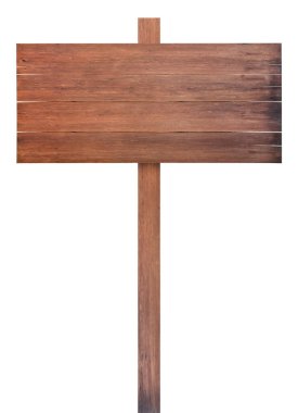 Beyaz arkaplanda izole edilmiş eski tahta tabela