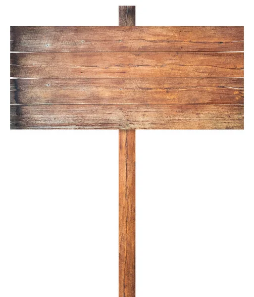 Beyaz arkaplanda izole edilmiş eski tahta tabela