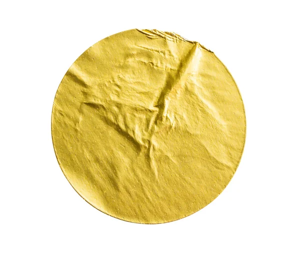 Blank Golden Adhesive Paper Metallic Sticker Label Isolated White Background — Stok fotoğraf