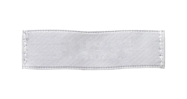 Etiqueta Branca Vestuário Branco Isolada Fundo Branco — Fotografia de Stock