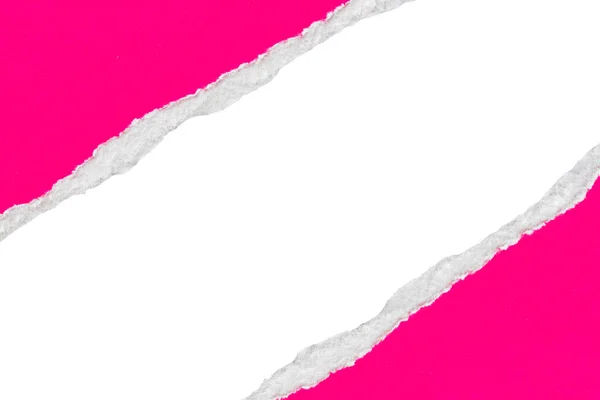 Pink Ripped Paper Torn Edges Strips Isolated White Background — 图库照片