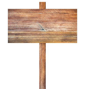 Beyaz arkaplanda izole edilmiş eski tahta tabela