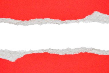 red ripped paper torn edges strips isolated on white background