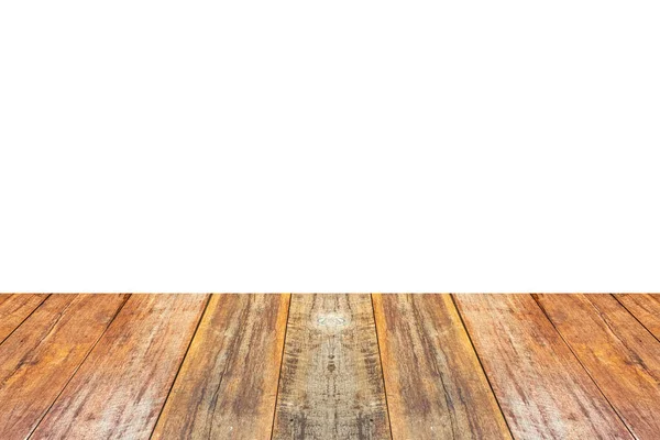 在白色背景上隔离的空木桌顶部用于产品展示 — 图库照片