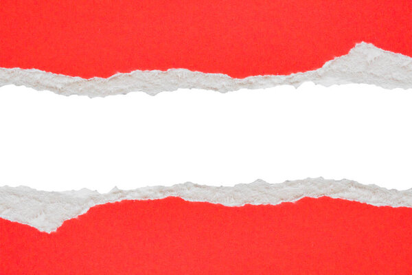 Красная рваная бумага разорванные края полосы изолированы на белом фоне
