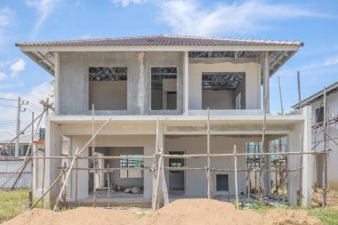 construction residential new house with prefabrication system in progress at building site