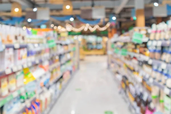 Supermercado Mercearia Corredor Loja Prateleiras Desfocado Fundo — Fotografia de Stock