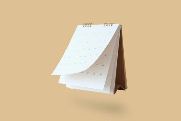 Biały Papier Biurko Kalendarz Flipping Strony Makieta Izolowane Brązowym Tle — Zdjęcie stockowe