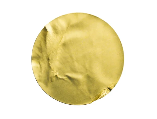 Blank Golden Adhesive Paper Metallic Sticker Label Isolated White Background — Stok fotoğraf