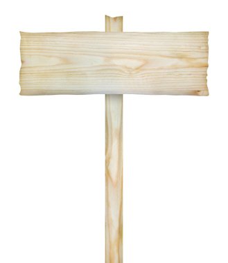 Beyaz arkaplanda izole edilmiş eski tahta tabela