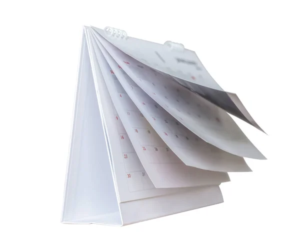 Biały Papier Biurko Kalendarz Flipping Strony Makieta Izolowane Białym Tle — Zdjęcie stockowe
