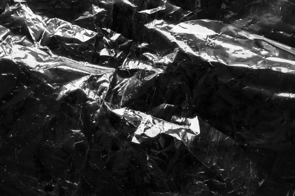 Transparent Plastic Bag Film Wrap Overlay Texture Black Background — Stock fotografie