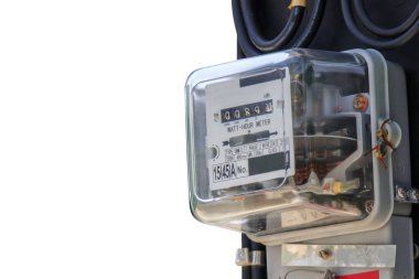 Beyaz arkaplanda izole edilmiş ev kullanımı için elektrik güç kutusu metresi