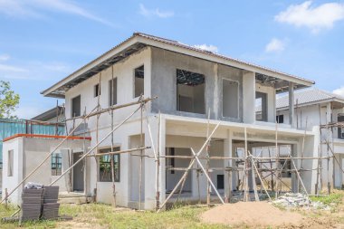 construction residential new house with prefabrication system in progress at building site