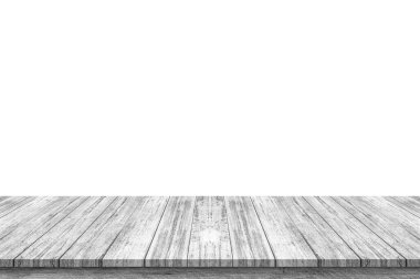 Boş beyaz tahta masa üstü beyaz arkaplanda izole edildi