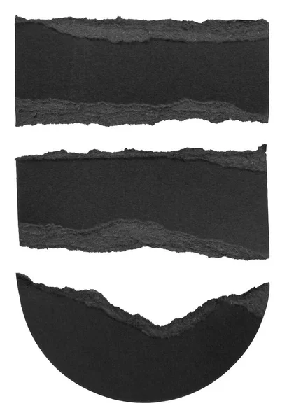 Μαύρο Σχισμένο Χαρτί Σχισμένες Άκρες Λωρίδες Που Απομονώνονται Λευκό Φόντο — Φωτογραφία Αρχείου