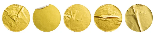 Beyaz Arkaplanda Izole Edilmiş Boş Altın Yuvarlak Yapışkan Kağıt Metalik — Stok fotoğraf