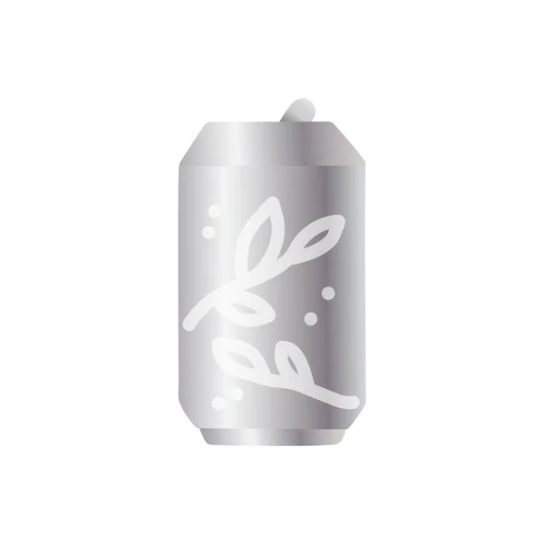 Silver Soda Can Flat Icon Leaves — Stock Vector
