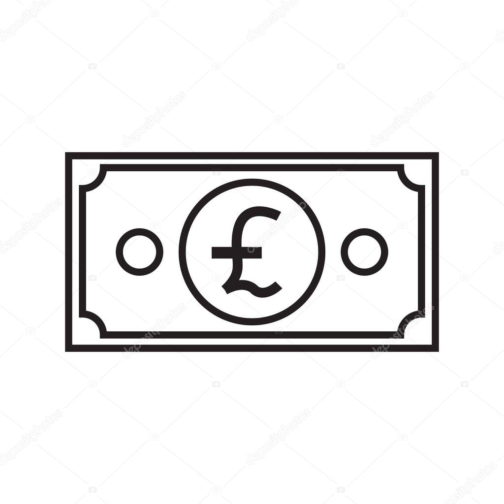 Pound sterling currency symbol banknote outline icon.