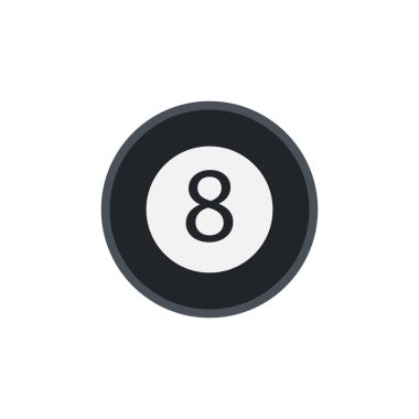 Beyaz zemin üzerinde düz dizaynlı siyah bilardo topu, Vektör.