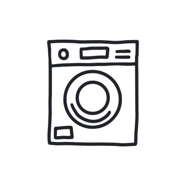 Çamaşır makinesi çizgi film el çizimi karalama tarzı.