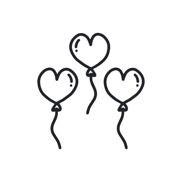 Herzförmige Luftballons Cartoon Handgezeichnet Doodle Stil — Stockvektor